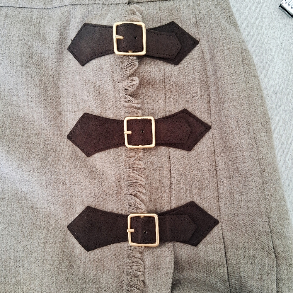 Escada Margaretha Ley Kilt Style Gold Bobby Pin Wool Cashmere Skirt Sz:EU38/6US - Picture 9 of 13